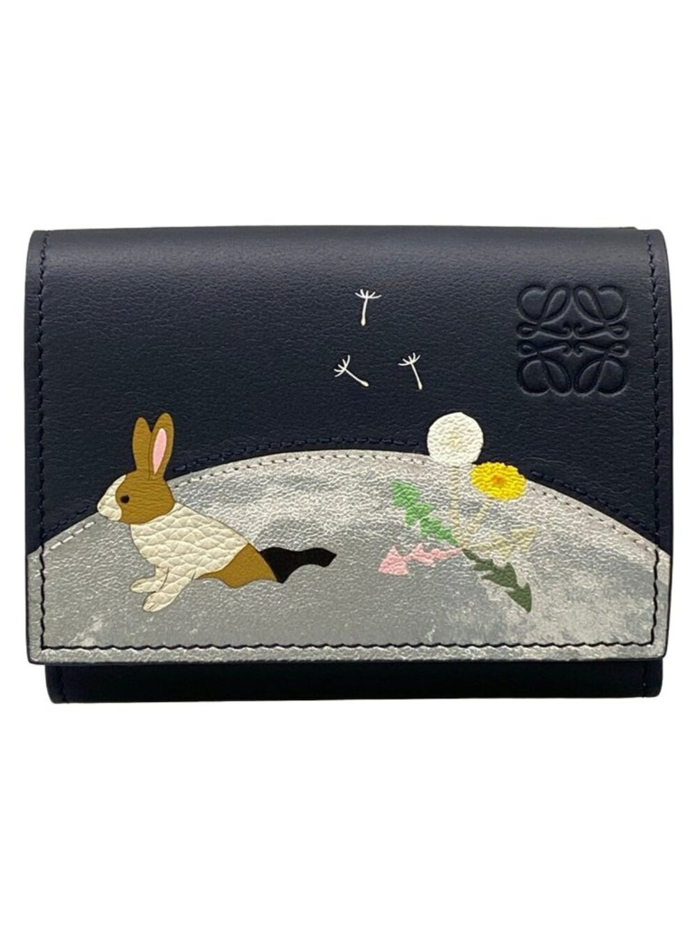 Loewe Trifold Wallet Dark Navy Silver Multi Rabbit Suna Fujita Collaboration